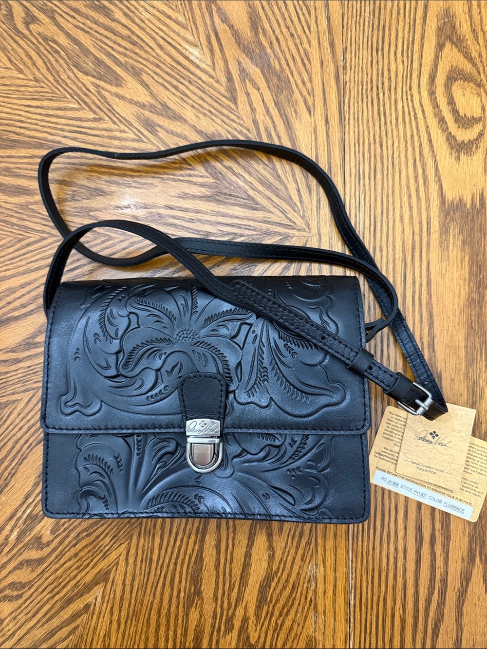 Patricia Nash Black Tooled Leather Crossbody Bag style P41907 NWT